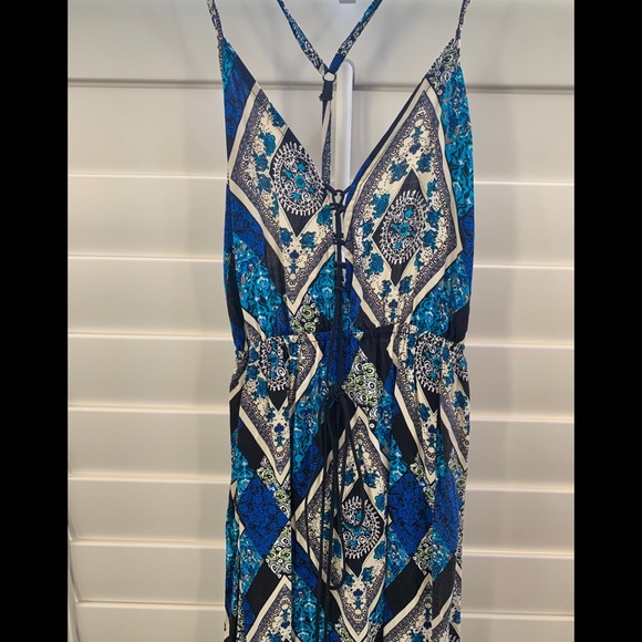 Blue Double Slit Lace Up Maxi Dress - Picture 8 of 10